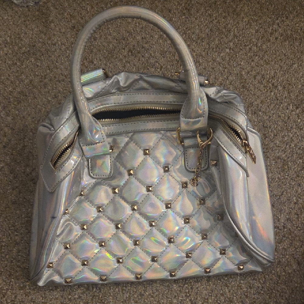 Elegant Silver Quilted Satchel